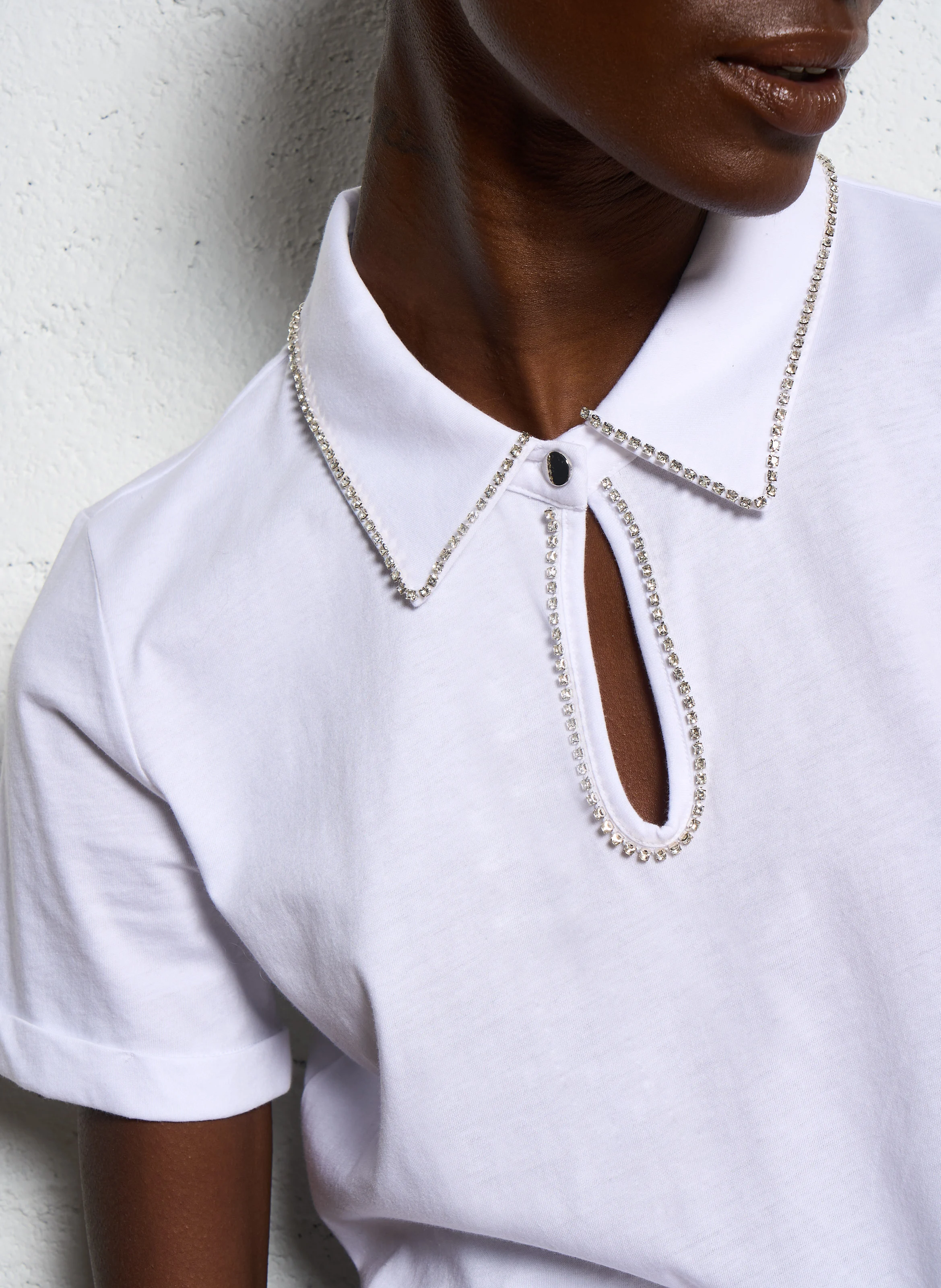 Tee-shirt droit col classique en coton | Blanc