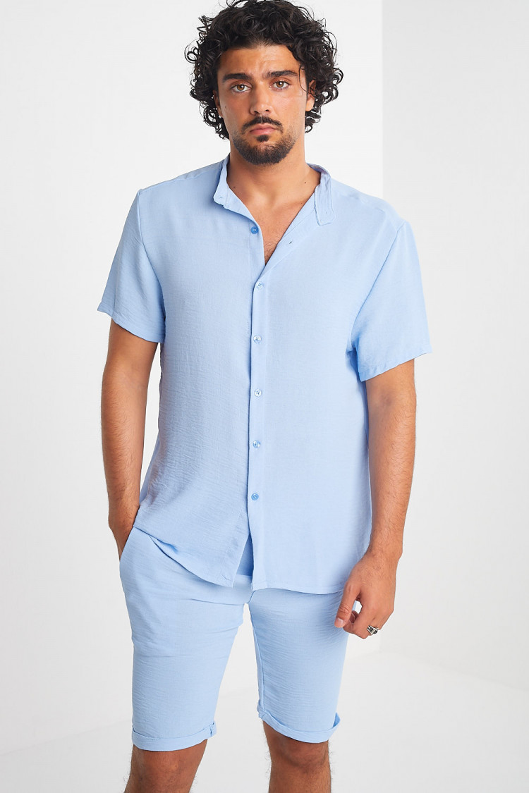 Ensemble 2 pièces chemise + short bleu clair en voile