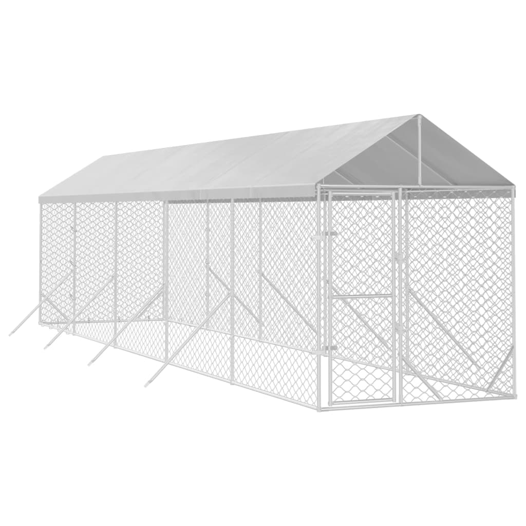 Canil externo para cães vidaXL com cobertura, aço galvanizado, prata, 2x10x2,5m