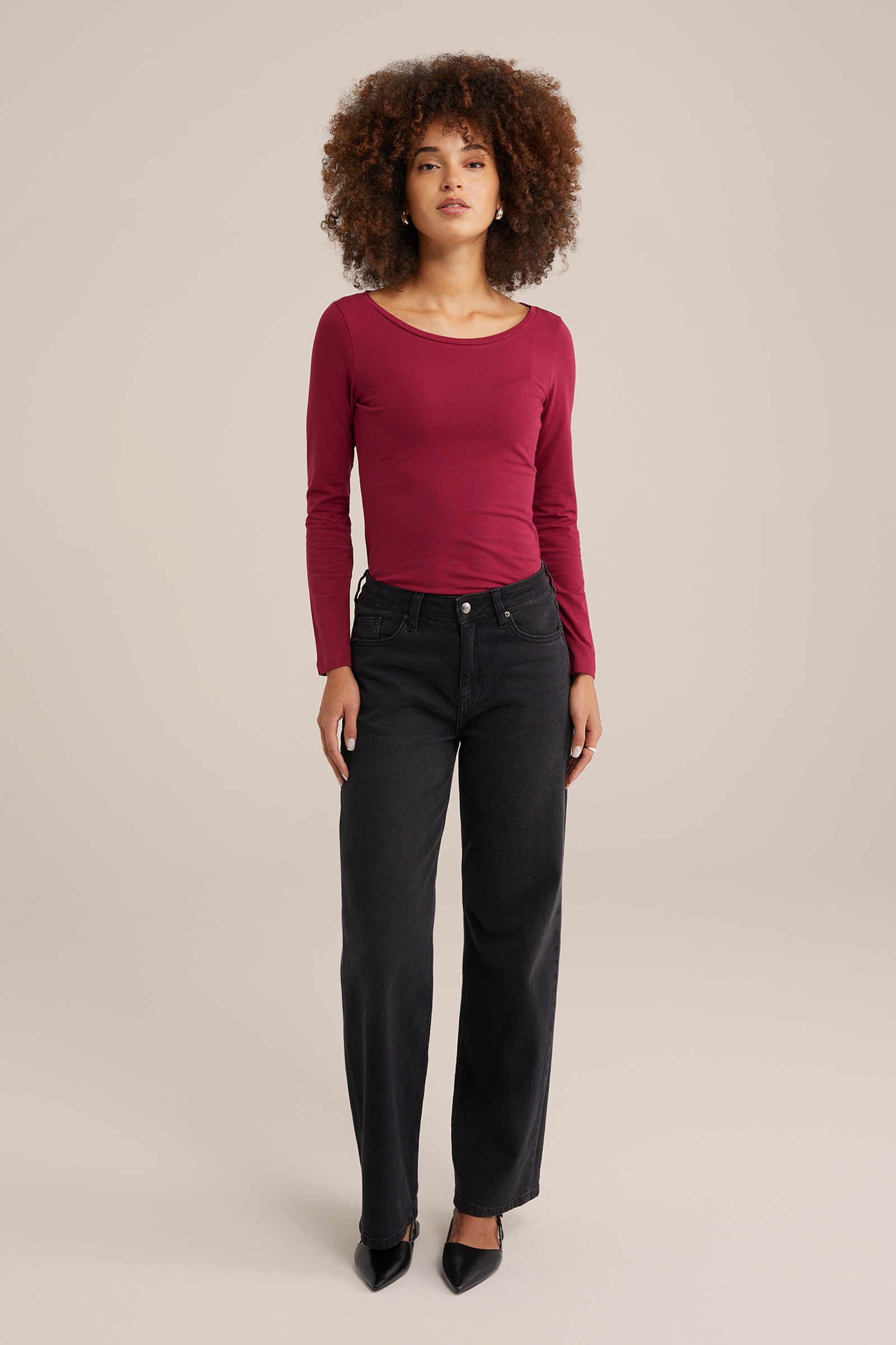 T-shirt van katoenmix WE Fashion Rood
