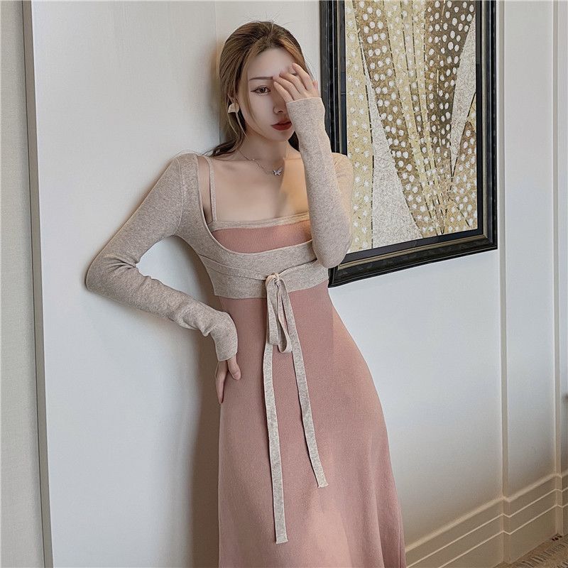 BOHEME - Set: Midi-jurk met spaghettibandjes en cropped top