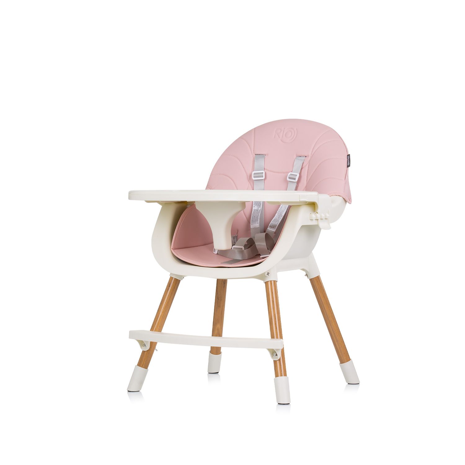 Chipolino Kinderhochstuhl Rio 2 in 1, Kinderstuhl rutschfeste Beine 5-Punkt-Gurt rosa