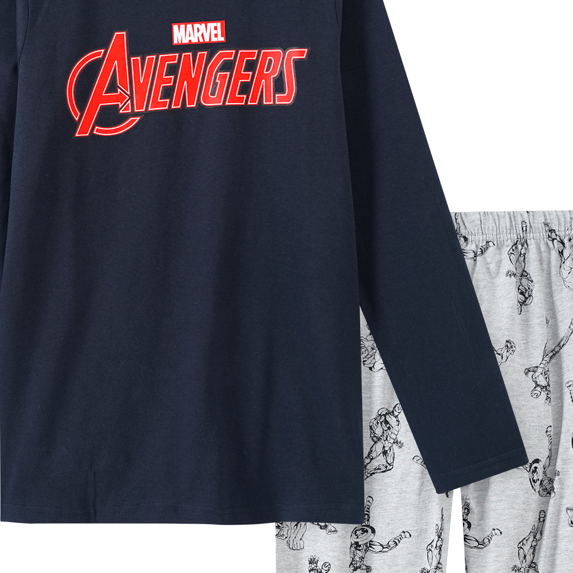 Yigga MARVEL Avengers Schlafanzug aus Bio-Baumwolle dunkelblau / hellgrau