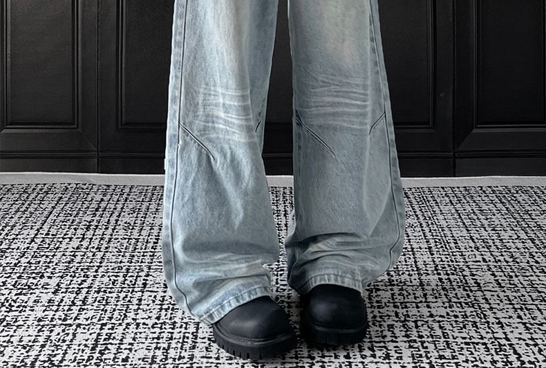 AXEN - Mid Rise Washed Wide Leg Jeans