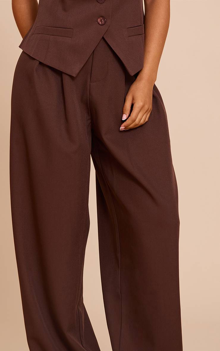 Chocolat Pantalon Large Taille Haute Ajusté Petite