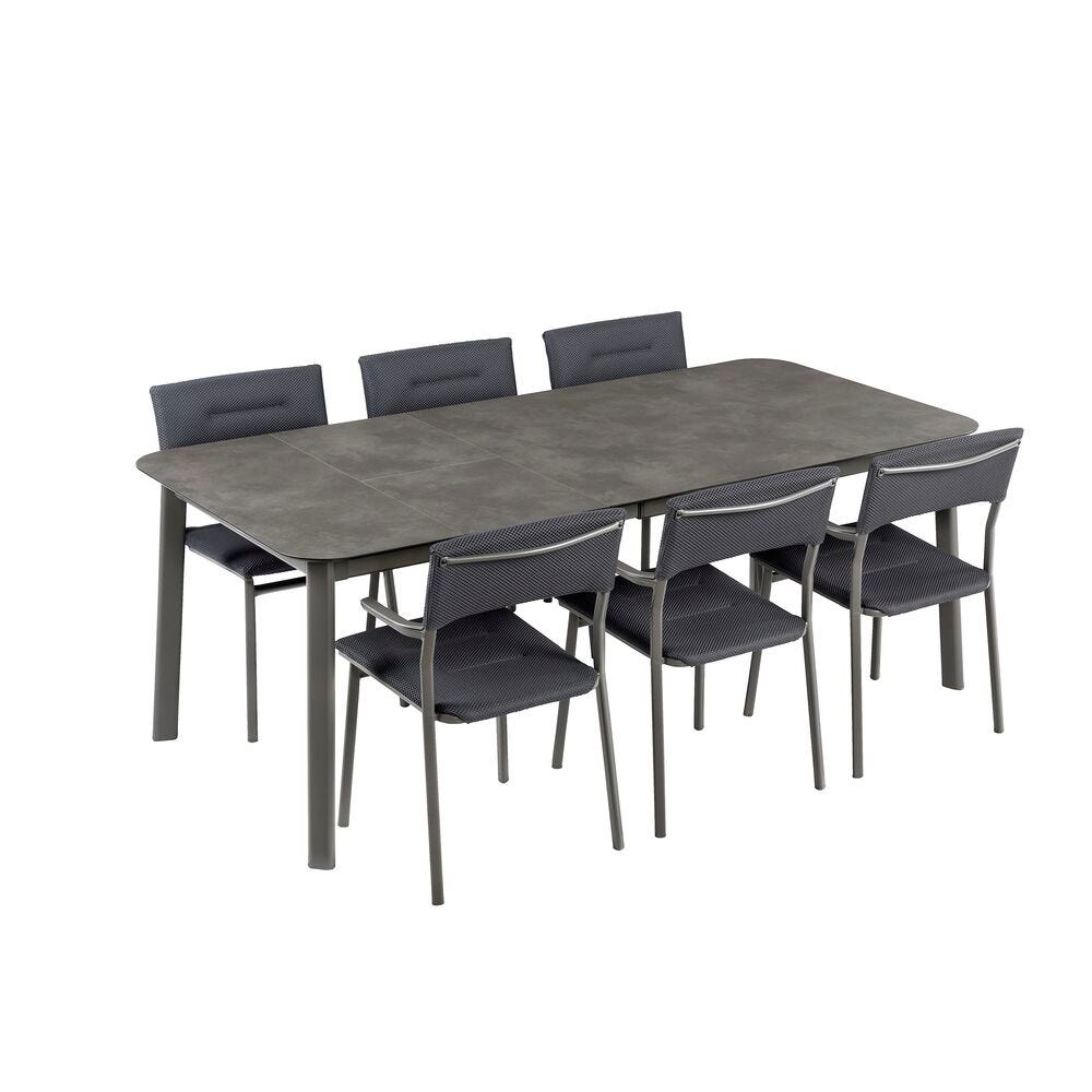 Set aus 1 Gartentisch für 6-8 Personen und 6 Gartensesseln Oron HPL Fusain