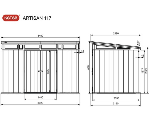 Keter Artisan 11x7 tuinhuis inclusief vloer 342 x 218 cm houtlook