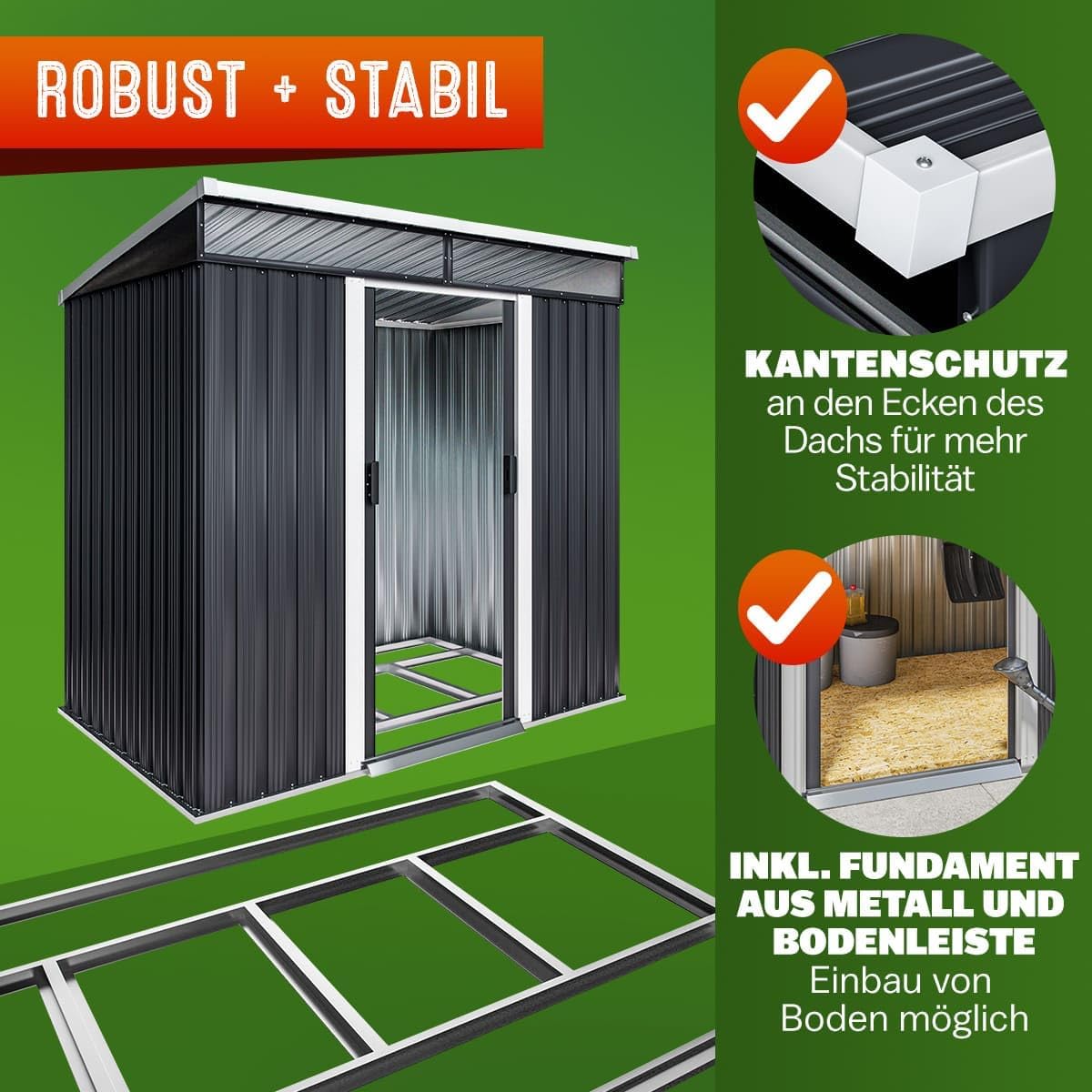 GARDEBRUK® L Metall Gerätehaus 2m² mit Fundament 200x125x180cm 2 Fenster Anthrazit Geräteschuppen Gartenhaus 4m³