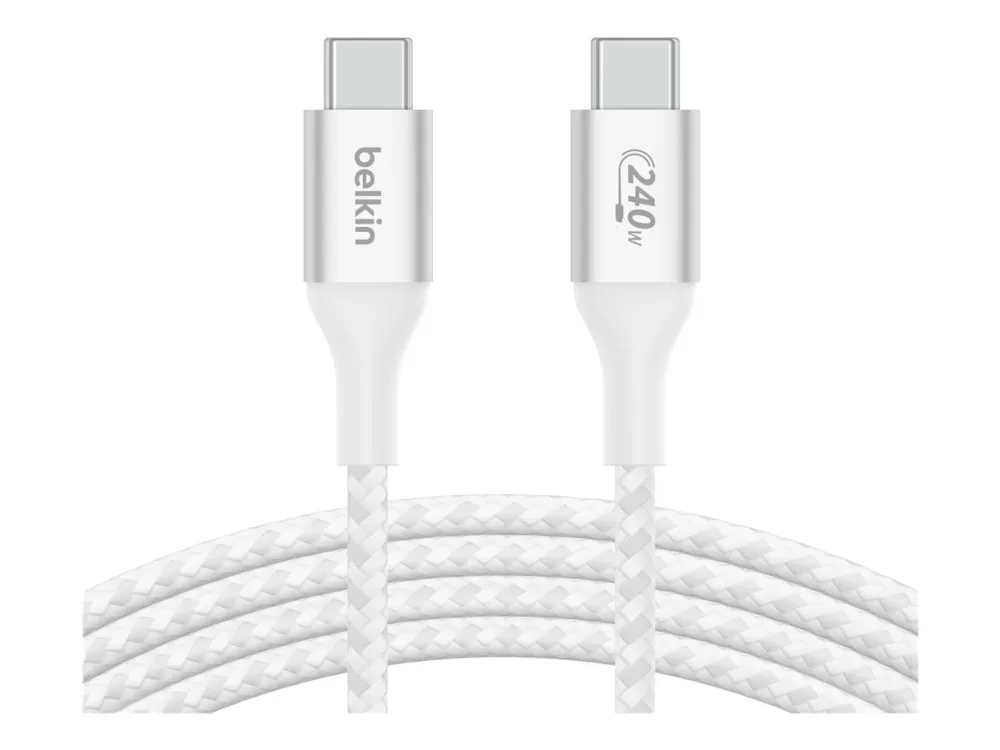 Belkin BoostCharge - USB-kabel - 24 pin USB-C (han) til 24 pin USB-C (han) - USB 2.0 - 1 m - op til 240 W strømforsyningssupport - hvid