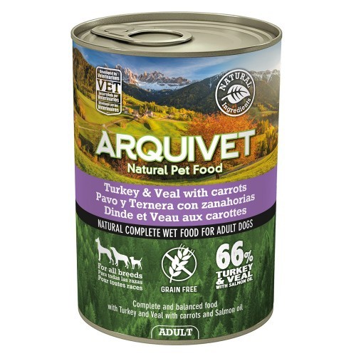 Ração úmida para cães adultos com sabor de peru/carne.