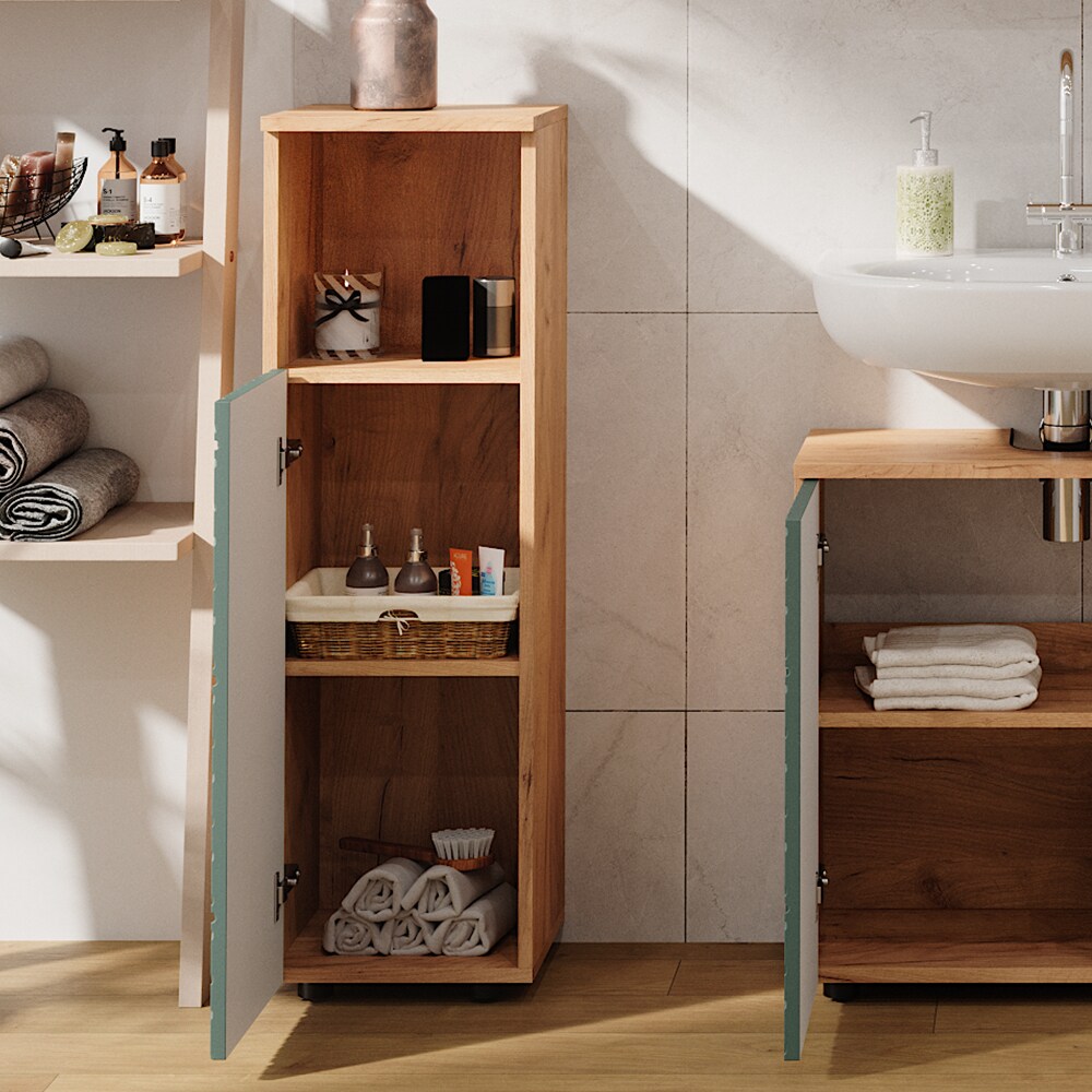 Vicco Midischrank Irma Eiche Grün 30 x 95 cm Badezimmer