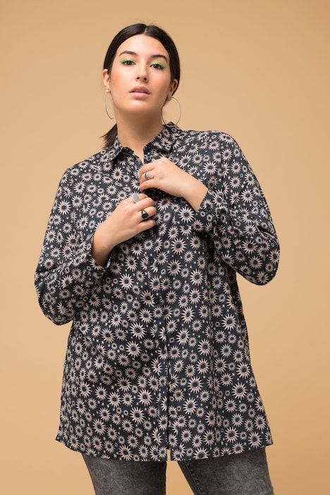 Hemdbluse, Boxy Shape, Sun-Print, Hemdkragen, Langarm