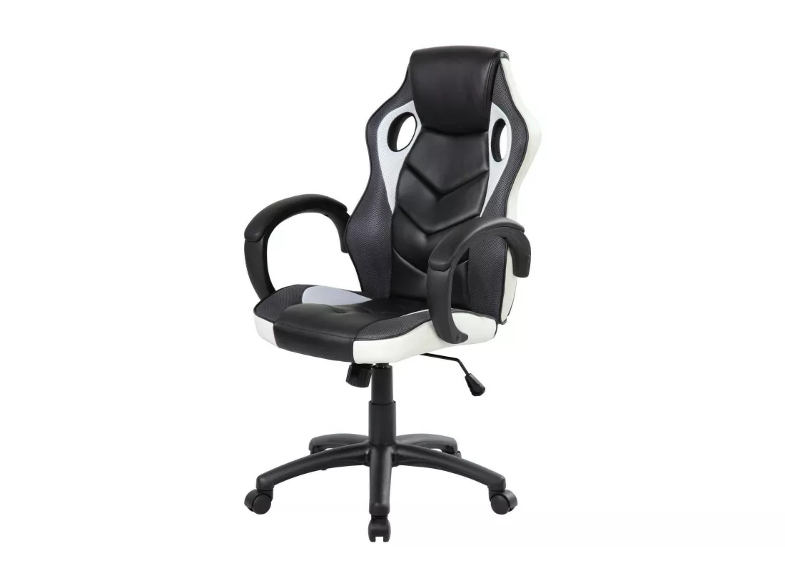Chaise de jeu Darlanc, Fauteuil de jeu pour adultes, Chaise de bureau, 66x61h104/114 cm, Noir et Blanc