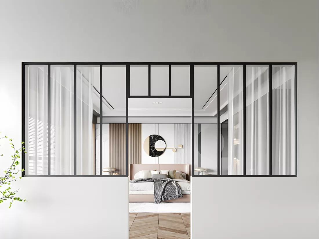 Lot de 2 verrières atelier avec imposte en aluminium thermolaqué - 2 x L120 x H130 + L73 x H40 cm - Noir - BAYVIEW