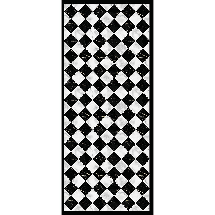 Tapis vinyle motif carreaux de marbre noirs et blancs L.116 x l.49,5 cm x ep. 2 mm