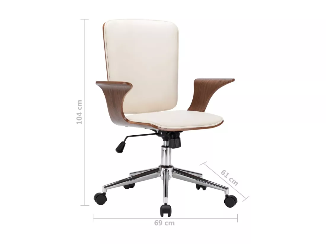 Chaise pivotante de bureau Crème Similicuir et bois courbé