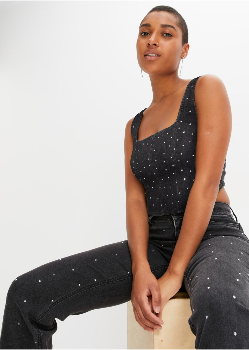 Top en jean avec rivets
