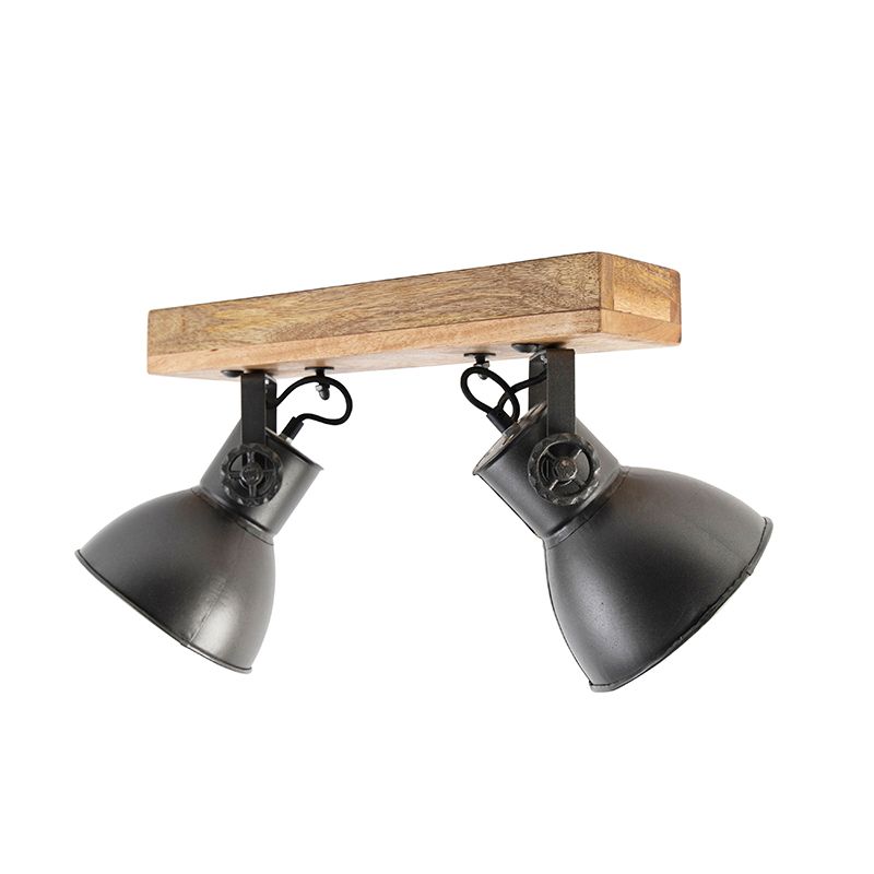 Industriële spot donkergrijs met mango hout 2-lichts - Mangoes