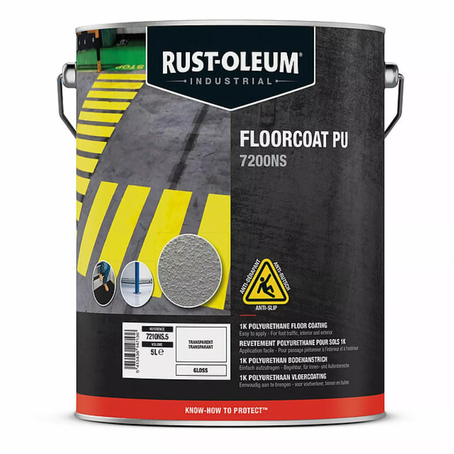 Rust-Oleum 7200NS Floorcoat PU  - AntiSlip - Verkeersgeel Hoogglans - 5L