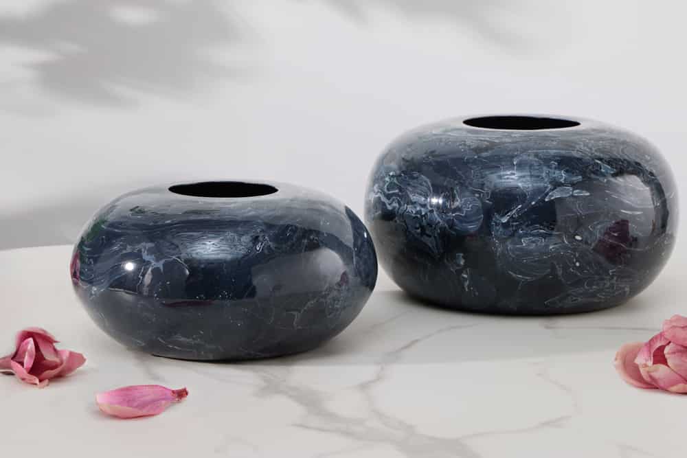 Design 2er Set Vase STONE 25cm schwarz marmoriert Handarbeit