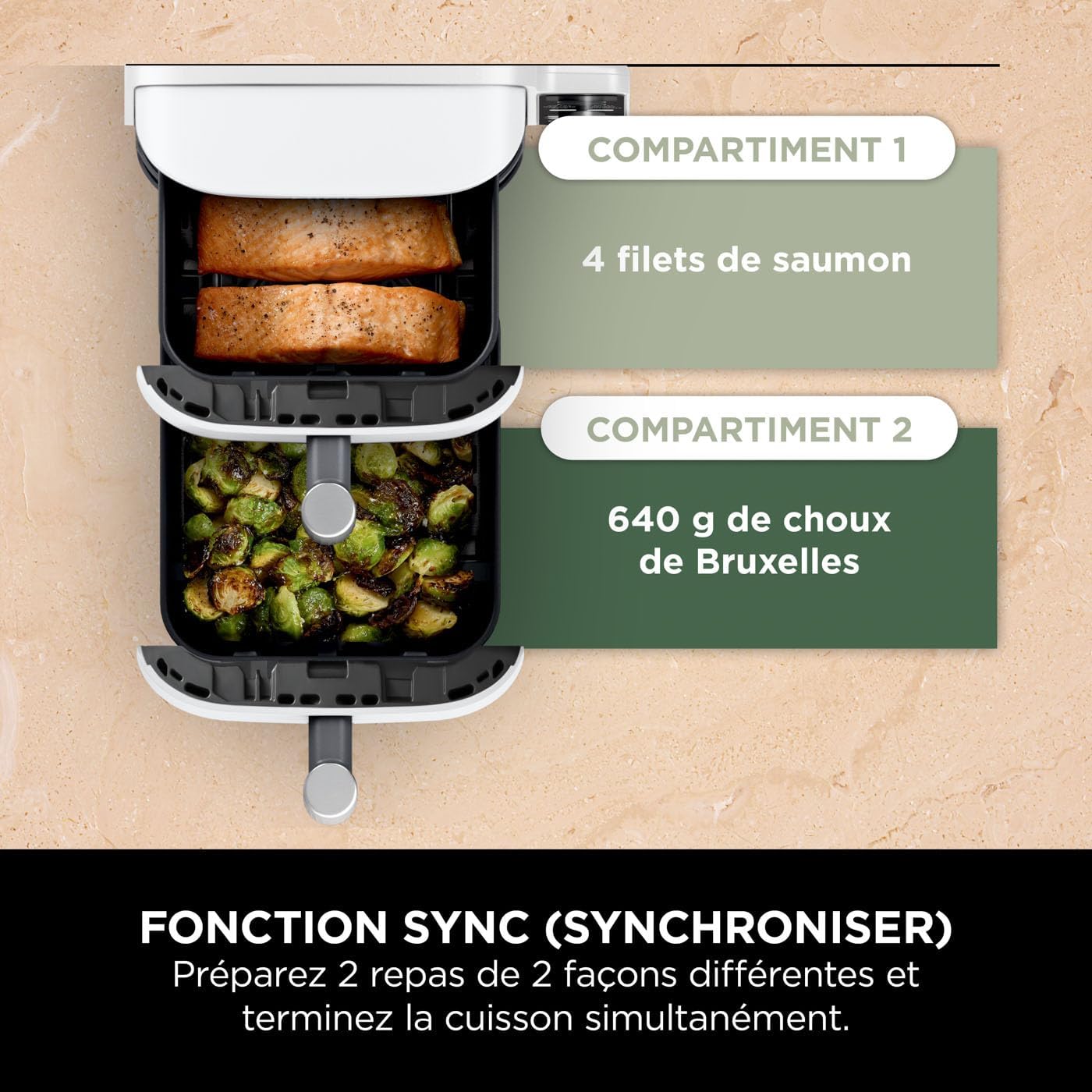 NINJA Double Stack XL Air Fryer, Friteuse sans huile Verticale Double Tiroir 4 Niveaux de Cuisson, 2 Tiroirs, 2 Grilles, Capacité de 9,5 L, 6 Fonction