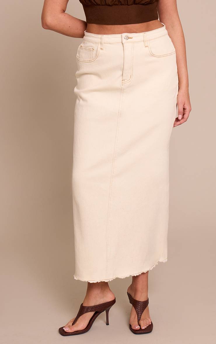 Ecru Jupe Maxi Colonne En Denim Stretch Sculptant