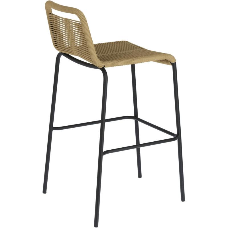 Tabouret Lambton - corde marron - pieds en acier noire H 74 cm