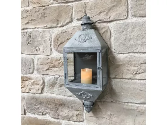 Lanterne extérieure jardin bougie murale ancienne métal gris 70cm