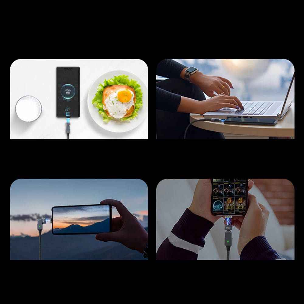 (1m) 100W USB C auf Lightning Ladekabel Magnetisches 180° Nylon Datenkabel - Schwarz
