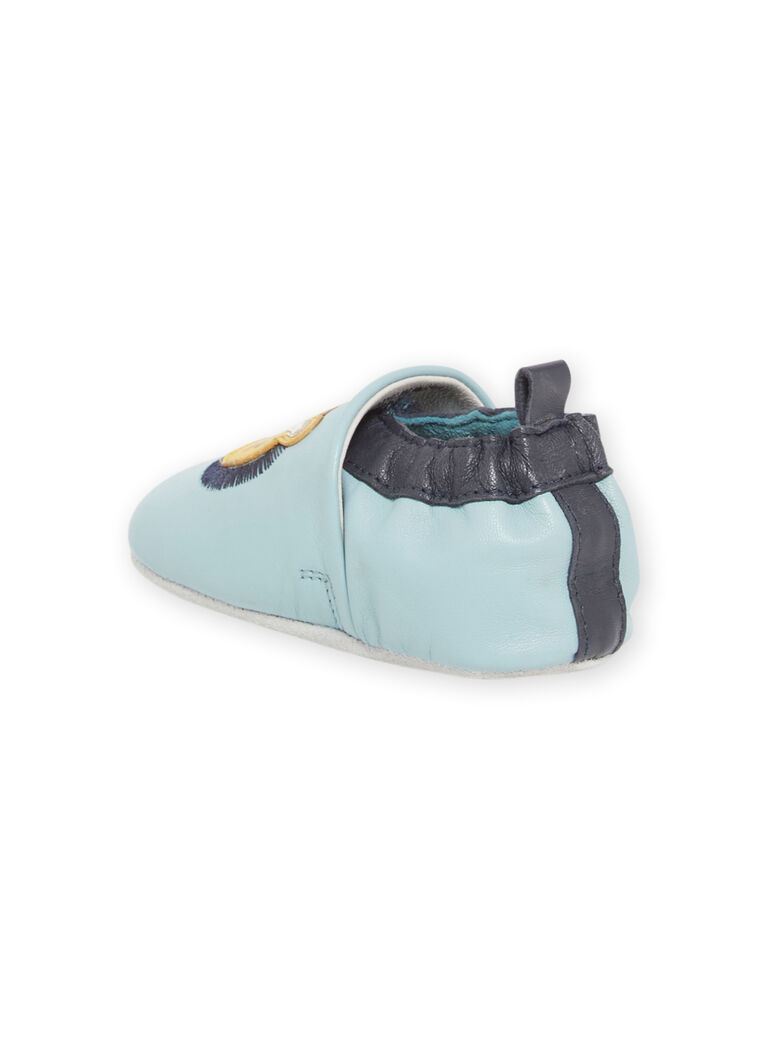 Chaussons bleu azur à motifs lion et lionne bébé garcon