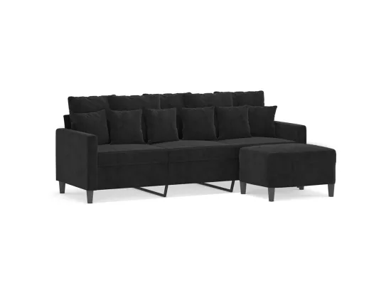 Canapé à 3 places avec repose-pieds Noir 180 cm Velours