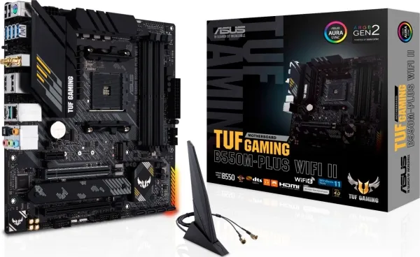 ASUS TUF GAMING B550M-PLUS WIFI II - Bundkort - micro ATX - Socket AM4 - AMD B550 Chipset - USB-C Gen2, USB 3.2 Gen 1, USB 3.2 Gen 2 - 2.5 Gigabit LAN, Wi-Fi 6, Bluetooth - onboard grafik (CPU påkrævet) - HD Audio (8-kanaler)