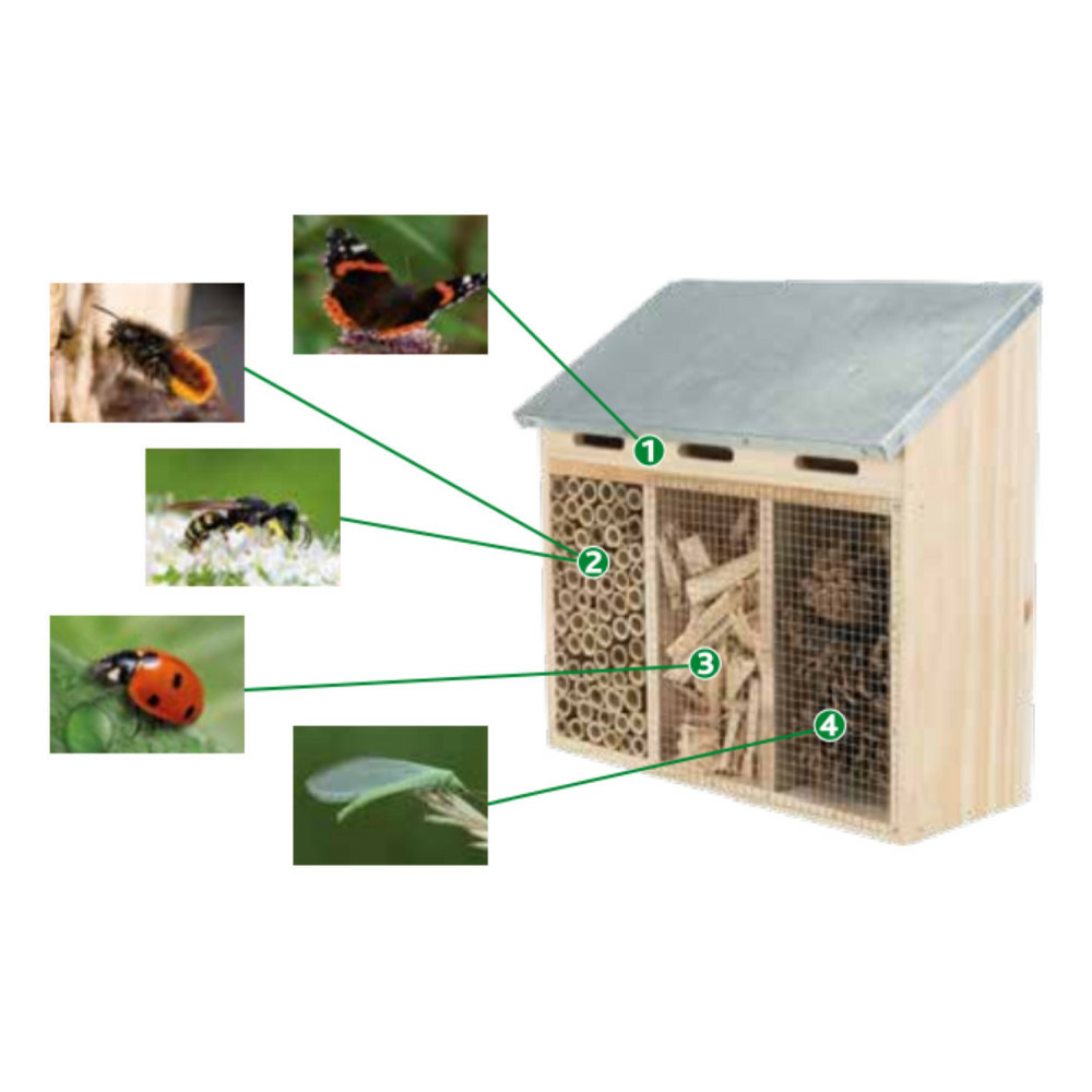 Hôtel pour insectes hauteur 30 largeur 30 profondeur 14 cm.