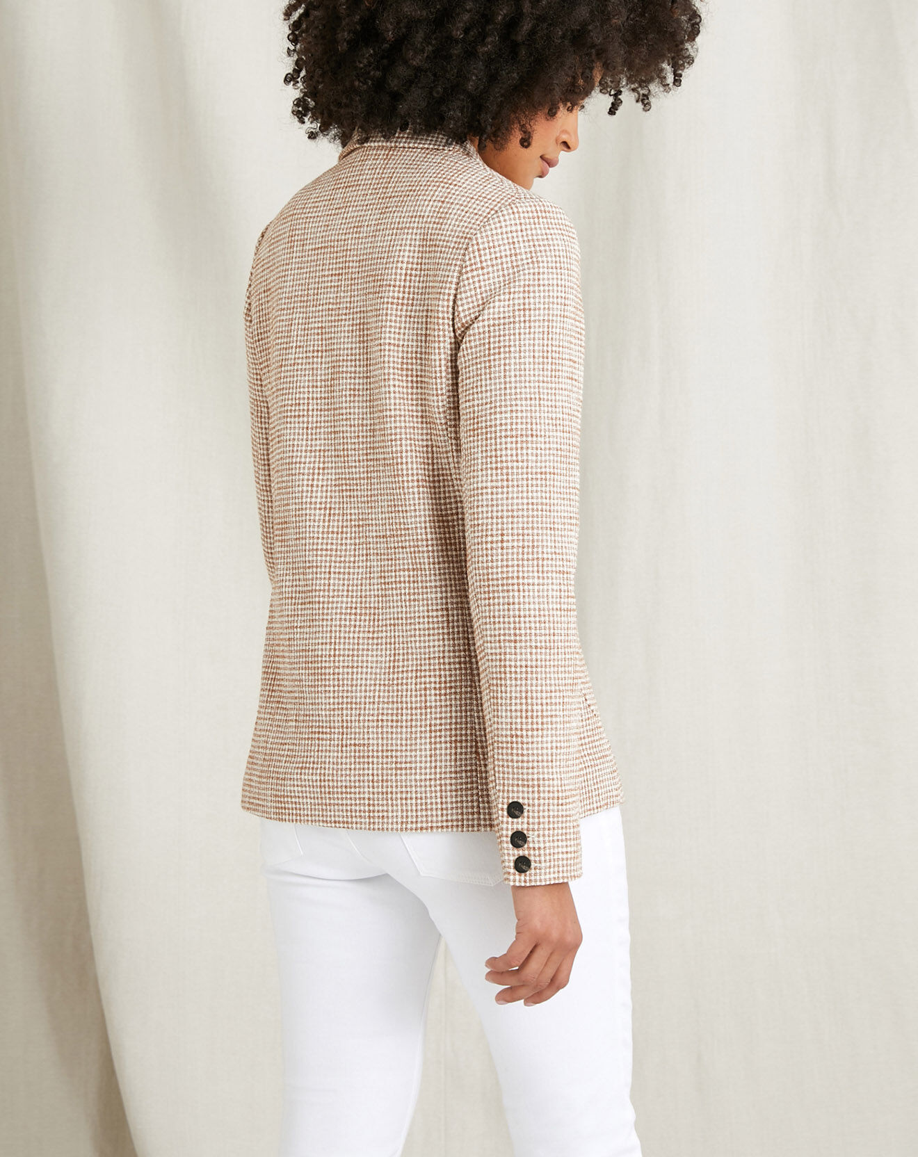 Cyrillus Veste de tailleur vichy marron/écru