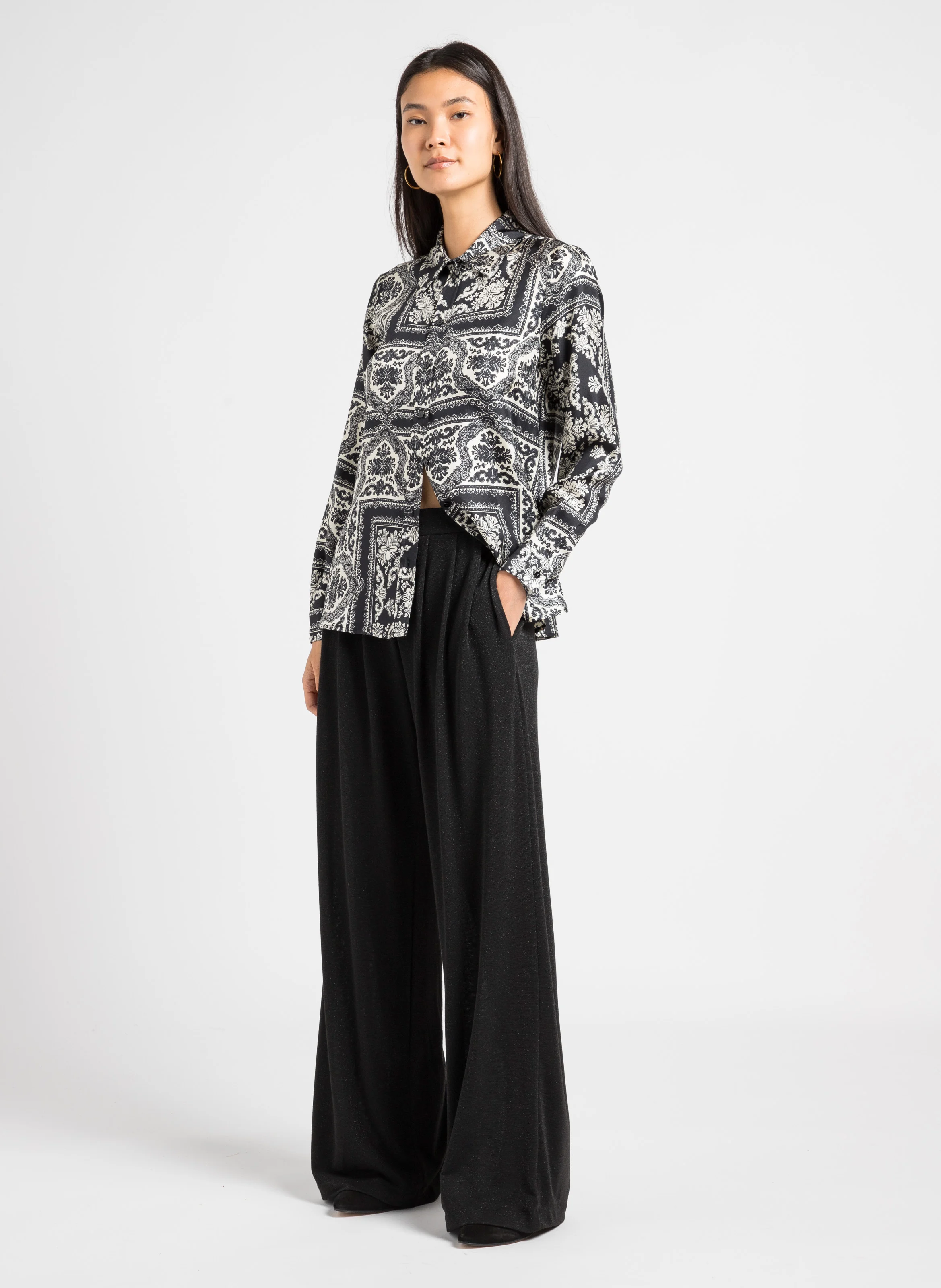 ARLES - Chemise col classique imprimée en soie | Blanc
