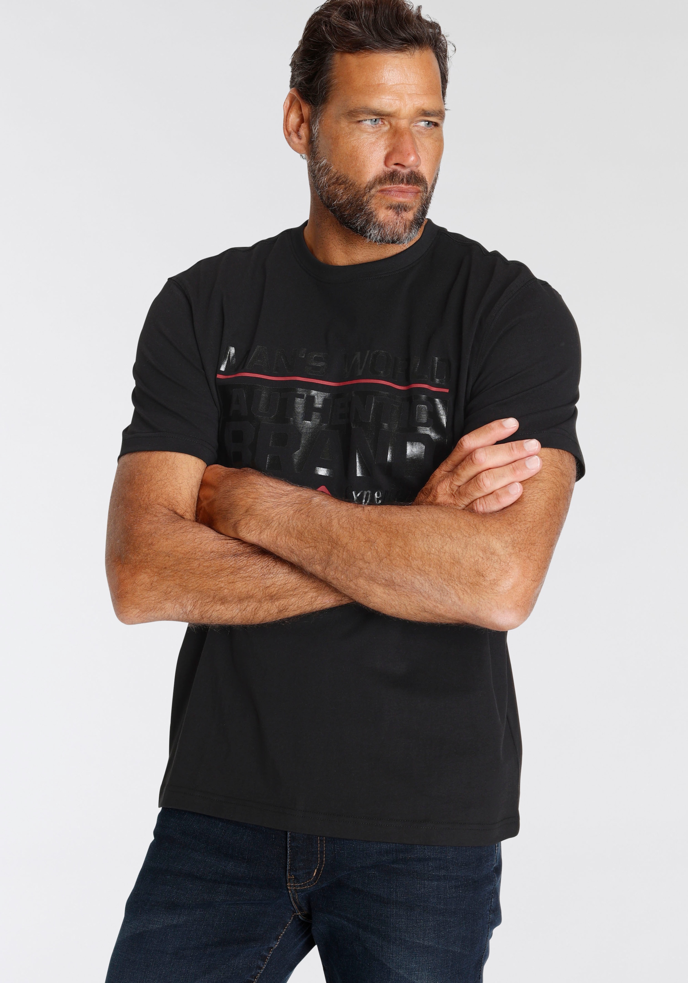 Man's World T-Shirt , Kurzarm,  mit Print,  Rundhals,  aus Baumwolle,  auch in grossen Grössen