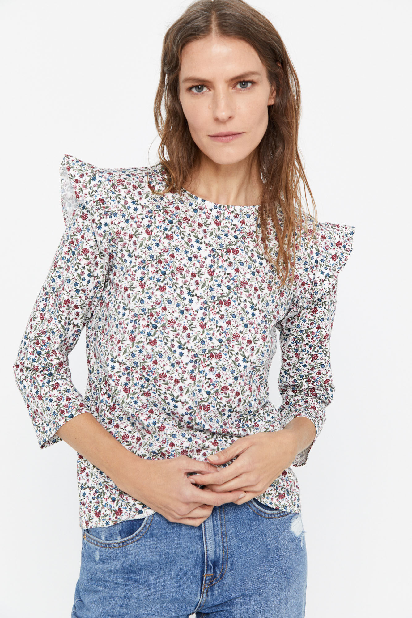 Camiseta básica com babados - Multicolorida