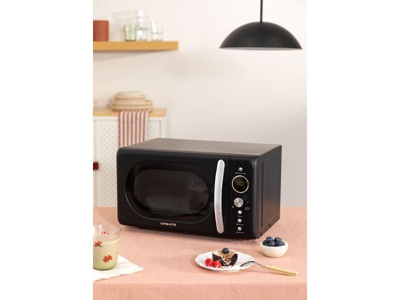 Create Mikrowelle Retro Schwarz Retro-Mikrowelle mit Grill, Defrost und Autocook-Funktionen