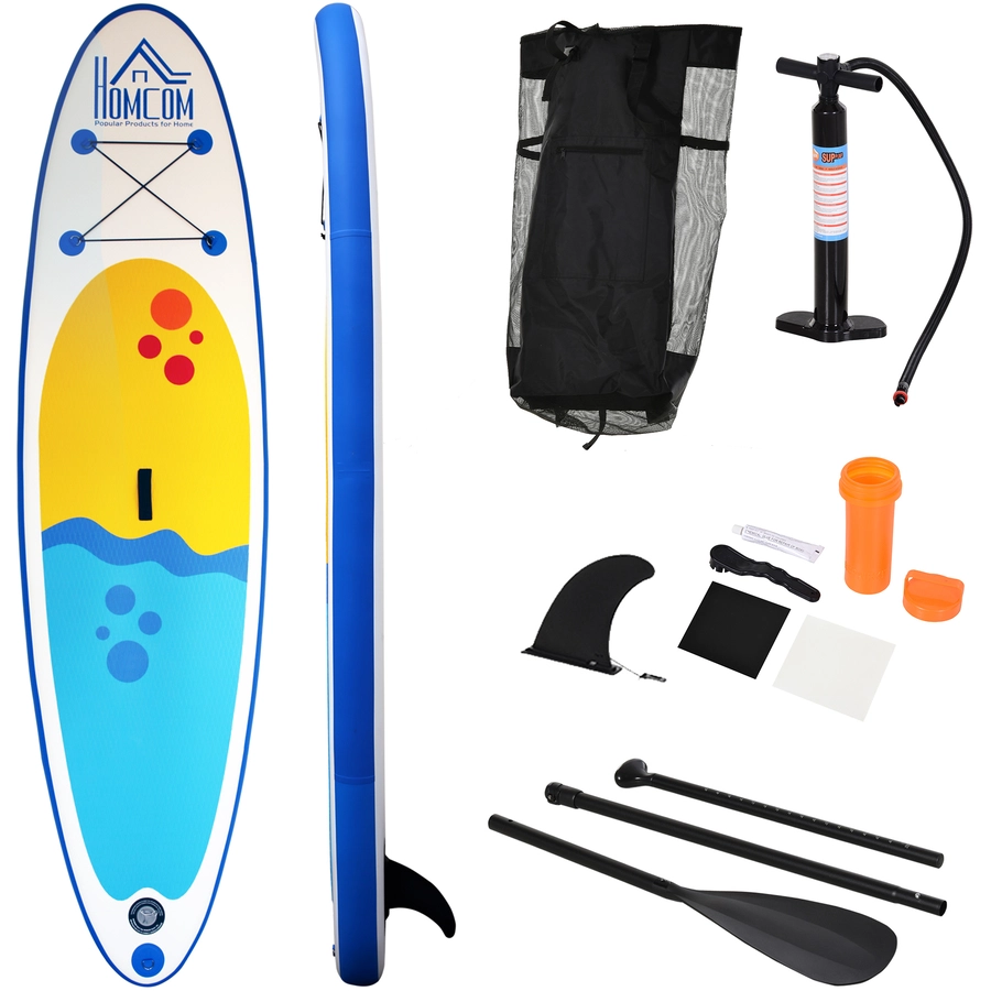 HOMCOM Aufblasbares Surfbrett mit Paddel weiß, blau