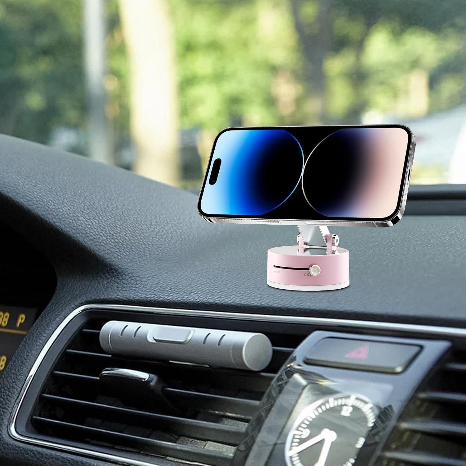 Universal Auto KFZ Faltbare Magnetische Smartphone Halterung mit Saugnapf und Verriegelung - Pink