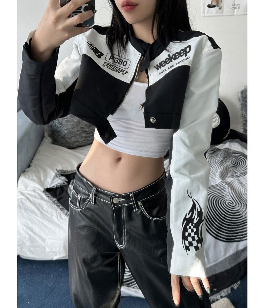 SisLinda - Lettering Crop Zip Jacket