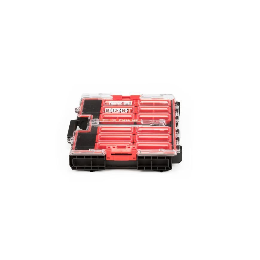 PROREGAL QBRICK Assortimentsdoos Één L HxBxD 53 x 53 x 7 cm 6 liter 12 vakken Met deksel Handvat met klemsluitingen Zwart