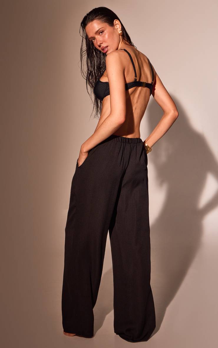 Deep Black Pantalon De Plage À Cordon Effet Lin
