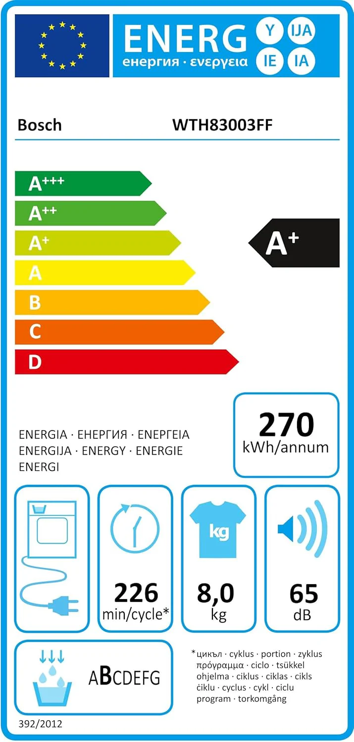 Bosch WTN85V07FF Sèche linge à condensation Série 4 - Silencieux - Pose Libre - 7kg - 112 L - Blanc