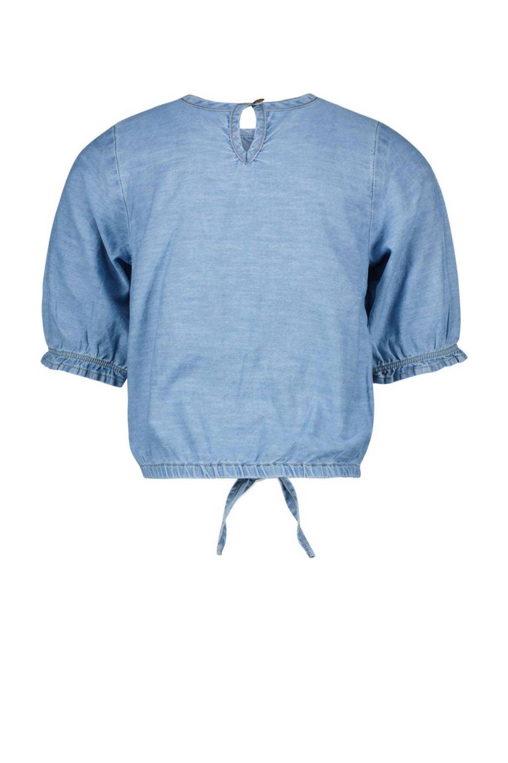 Like Flo top met printopdruk en borduursels lichtblauw
