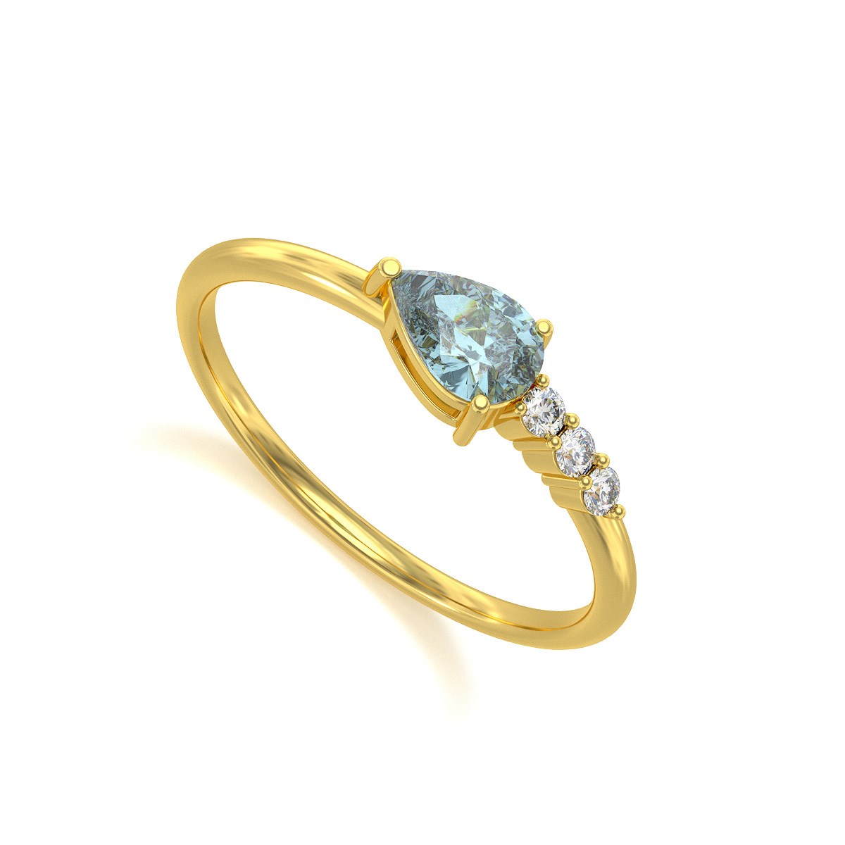 Bague ADEN Or 585 Jaune Aigue-Marine et diamants 1.176grs