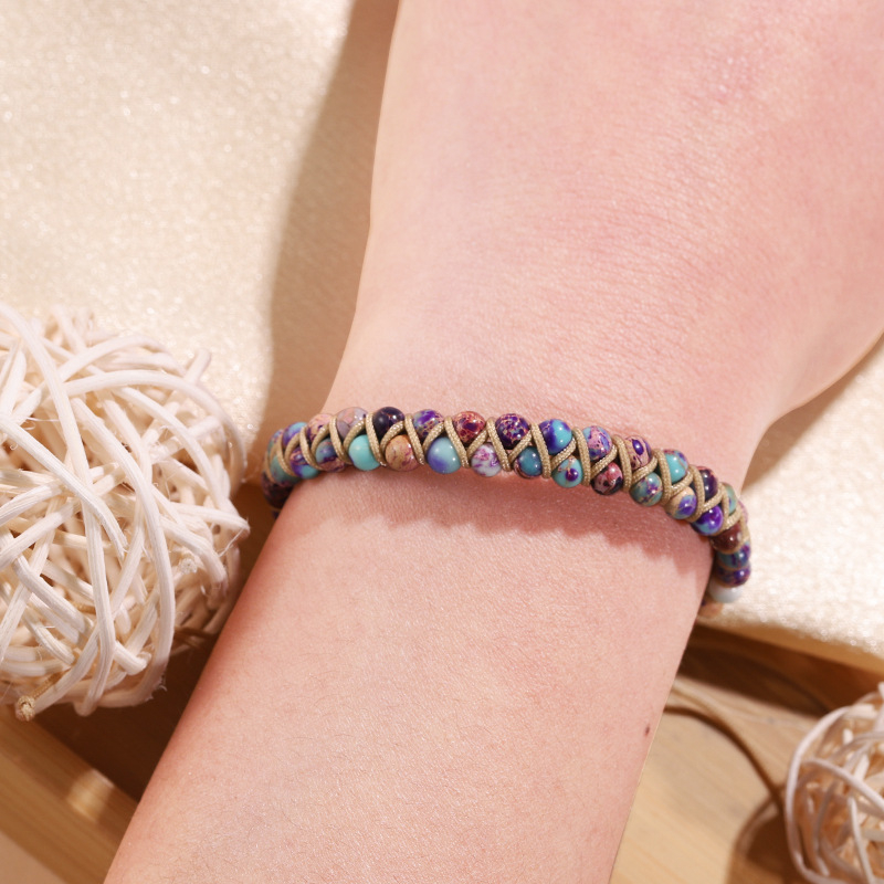 (160-235mm) Geflochtenes Nylon Naturstein Armband Edelstein Modeschmuck Armkette - Jaspis Bunt