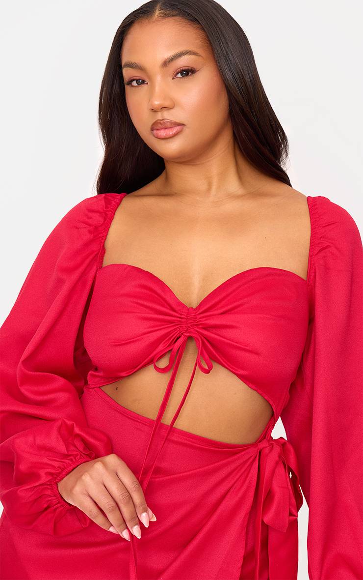 Rouge Robe Grande Taille Froncée Avec Découpes