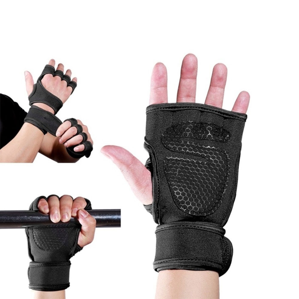 (1 Paar) Gr. L Unisex Fitness Neopren Trainingshandschuhe Atmungsaktiv Rutschfest für Krafttraining / Boxen / Crossfit - Schwarz