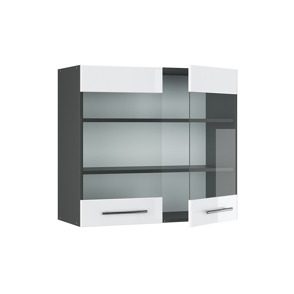 VICCO Hängeglasschrank 80 cm Weiß Hochglanz Küchenschrank Hängeschrank Küchenzeile Fame-Line